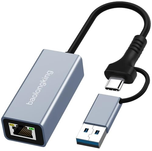 USB 3.0 auf Ethernet Adapter mit USB C auf RJ45 Gigabit LAN 1000 Mbps kabelgebundenes Netzwerk, Ethernet auf USB Type-C 1000Mbps Netzwerkadapter für Windows XP, Mac OS, Linux, VISTA 7 8 10 11 (2 in 1)