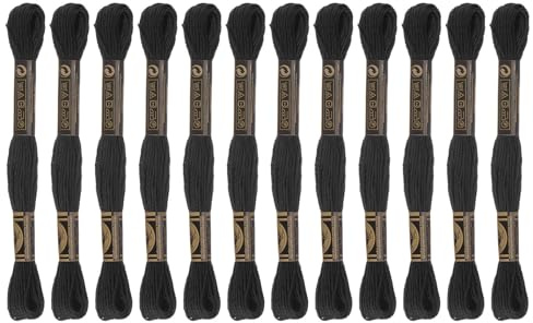 sourcing karta 12 trådar broderigarn à 8 m av egyptisk långfiberbomull för broderiprojekt och armband, svart