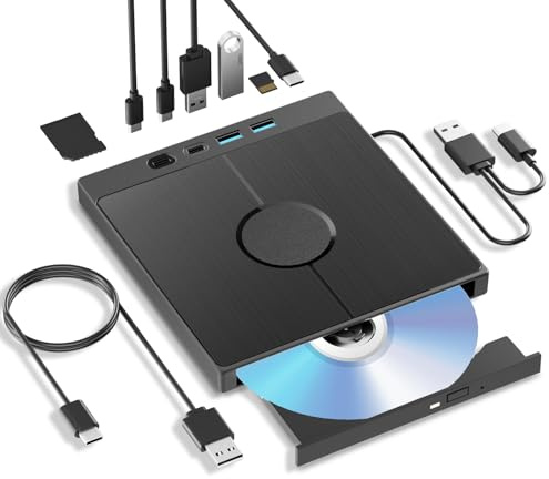 7-in-1 External Blu-ray Drive, External Bluray Burner Support 100G Disc, External Blueray/DVD Drive for PC with USB 3.0/Type-C/SD/TF Card Ports, USB Blu Ray Drive External for Windows Mac OS Linux