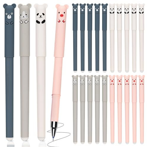 24 Stück Radierbarer Kugelschreiber, Tintenroller Radierbar, 0.35mm Radierstift, Löschbarer Gelschreiber, Erasable Pen Set für Kinder und Erwachsene Skizzieren Zeichnen Schule Bürobedarf, Schwarz