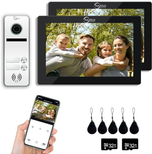 Sistema de intercomunicación de teléfono con video 1080P, timbre de puerta de 2 familias, pantalla táctil de 7 pulgadas, soporte de desbloqueo, intercomunicador bidireccional, detección de movimiento
