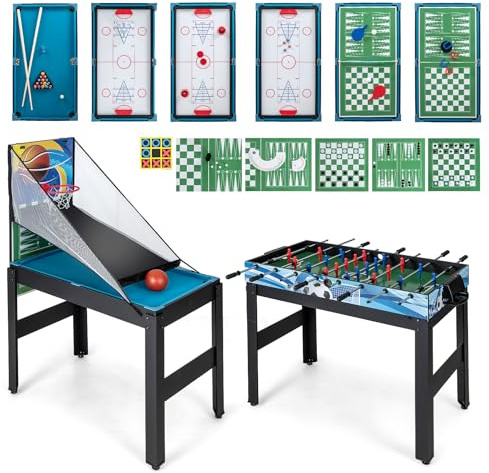 COSTWAY 14 en 1 Baby-Foot avec Billard & Hockey & Bowling & Basket-Ball, Table de Jeu avec Pieds Réglables & Plateau Convertible, Jouets pour Fête, Bar, Salle de Jeux, 109 x 58 x 152 cm