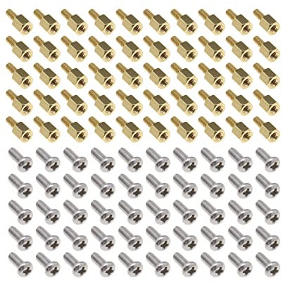 YINETTECH 100 Piezas Kit Tornillos Placa Base Caja PC Espaciador Separación Hexagonal Latón M2,5x5x6mm Tornillo Ranura Cruzada M2.5x5mm para Disco Duro de Rosca M2.5 Caja de Computadora Placa Base