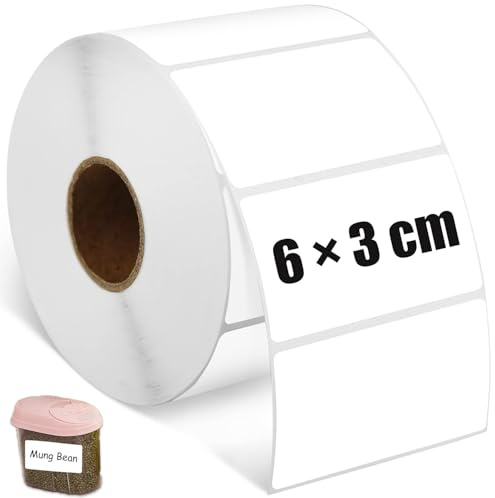 1000 Self Adhesive Address Labels Blank Roll 60mm x 30mm, White Sticker (Fridge Jam Spice Jar) Sticky Stickers for Office Kitchen Home Printer, White Food Labels for Catering Food Jars