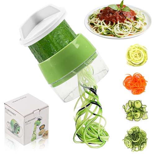 Tagliaverdure 4 in 1 a Spirale Con Contenitore - Affettaverdure a Spaghetti Per Verdure, Zucchina, Cetriolo, Carota, Cipolla (Verde)