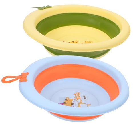 OFFIGAM Lavabo Plegable Para Bebés y Niños Pequeños, Cuenca Portátil De Plástico, Colores Verde y Azul, Adecuado Para Baño Casa y Actividades Al Aire Libre, Set De 2 Unidades