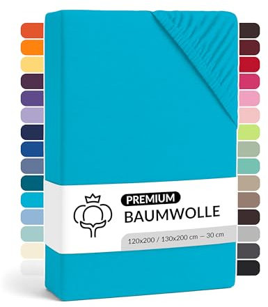 LARAWELL Spannbettlaken 120x200cm Baumwolle, bis 130x200, türkis, Spannbetttuch aus extra dickem Premium Jersey (gekämmt), 30 cm Steghöhe, bügelfrei, atmungsaktiv, formstabil