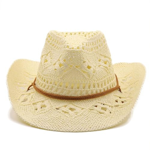 Generisch Gorra de verano para niño sombrero de vaquero occidental sombrero de paja moldeable sombrero de sol ahuecado sombrero para el sol para niños, amarillo claro, talla única