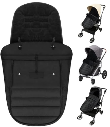AOOWU Saco Silla Paseo Universal, Saco Polar de Invierno con Cordón de Ajuste y Cremallera, Impermeable Saco Invierno Silla Paseo Universal con Puntos Antideslizantes para Todo Tipo Cochecitos, Negro
