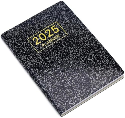Mini agenda, calendario tascabile A7 da 120 pagine 2025, agenda settimanale e mensile tascabile con copertina in pelle nera Starlight per calendario di gestione del tempo
