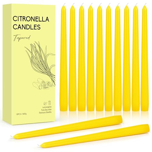 12PCS Tapered Candle, Citronella Candle Sticks with 8 Hours Burning Time