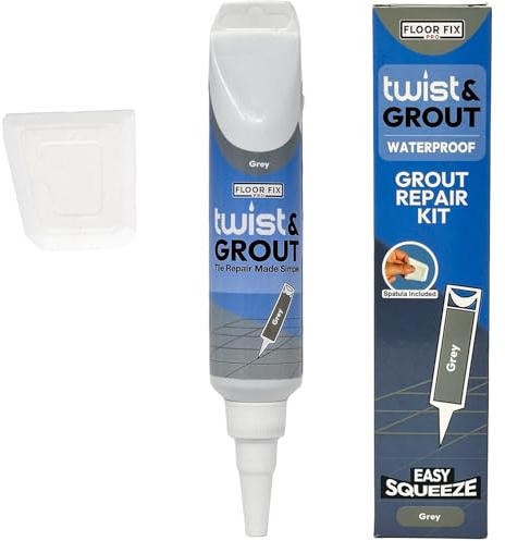 Twist & Grout Premixed Grout Repair Kit for Tiles, Light Grey, 250g | Revive worn & cracked tile grout: waterproof, mould protection, supplied with smoothing spatula. Kitchen, Bathrooms, Hallways