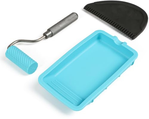 Kit de rodillo de pegamento de silicona con bandeja y esparcidor, aplicador profesional de pintura roja, kit de goma reutilizable Sili adecuado para artes artísticas, manualidades, carpintería en casa