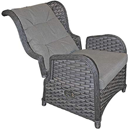 LINDER EXCLUSIV Garten Relaxsessel aus Rattan grau mit Ottomane