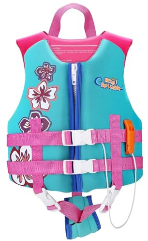 HeySplash Toddler Swim Vest, Kids Floaties Swimming Jacket, Jumper Swimsuit with Adjustable Strap, Float Puddle Vest, Buoyancy Swimwear for Girls and Boys Aged 6-9 Years / 50-80lbs, Lake Blue