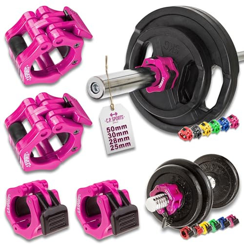 C.P. Sports - Cierre rápido para Mancuernas, 28 mm, práctico Cierre de Mancuernas con una Sola Mano para un Entrenamiento Seguro y Cambio rápido de Discos, Pinza de plástico Resistente, Color Rosa