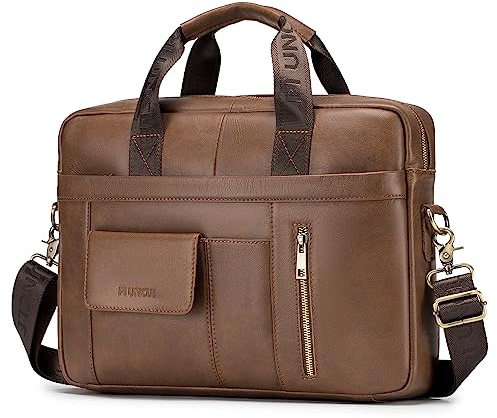 SPAHER Portadocumentos Hombre Cuero Portafolios Maletín Portátil 15,6 Pulgadas Ordenador Maletín Trabajo Bolso Negocios Piel Regalo