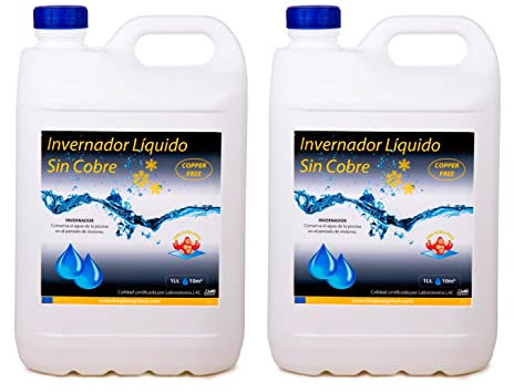 Pack 2 UDS - INVERNADOR LÍQUIDO SIN Cobre 10 litros (2x5 L.) para Piscinas de Obra Poliester/Liner y Salinas - Desinfectante y Algicida para el Tratamiento de Piscinas en Invierno