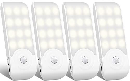 TEAMPD Luz Nocturna, Lámpara Nocturna Recargable con Sensor Movimiento (4 PCs con 12 LED), Luces LED Armario con 3 Modos, Luz Cálida para Armario, Gabinete, Pasillo, Escalera, Sótano, Cocina, Garaje
