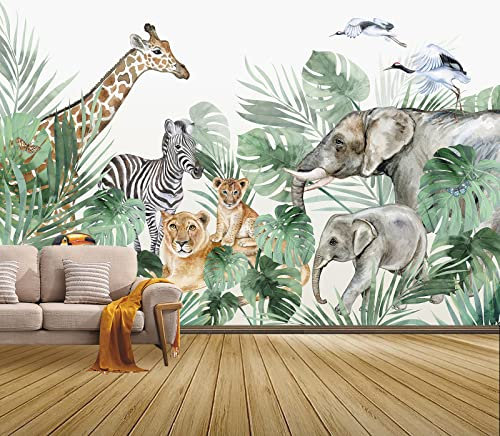 MWSSEGGE 3D Panoramique Murale De Plantes Tropicales De La Faune Premium Papier Peint Intissé Pour Salon Chambre Enfant Chambre Décoration Murale Moderne Poster Tableaux Photo Muraux (350x256 cm)