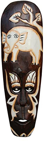 Wogeka - Máscara de pared de elefante de 50 cm - en estilo étnico africano de madera como idea de regalo para Navidad cumpleaños decoración - tallado a mano por Bali Maske45.50 (Maske45.50a)