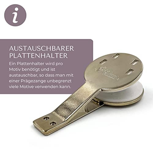 JUST REFINE® Prägestempel mit eigenem Logo/Design - Personalisierte Prägezange für Papier, perfekt für Geschenke und Unternehmensmarketing - Exklusiv erhältlich (Plattenhalter)