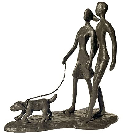Konjouror Couple and Dog Cast Iron Sculpture, Romantic Couple Love Metal Art Decor, Family Love Statue, Dog Lover Gifts for Couple