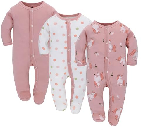 Miracle Baby 3 pièces bébé barboteuses bébé pyjama sac de couchage en coton avec pieds avec boutons Gr. 56 62 68 pour nouveau-né filles Garçon