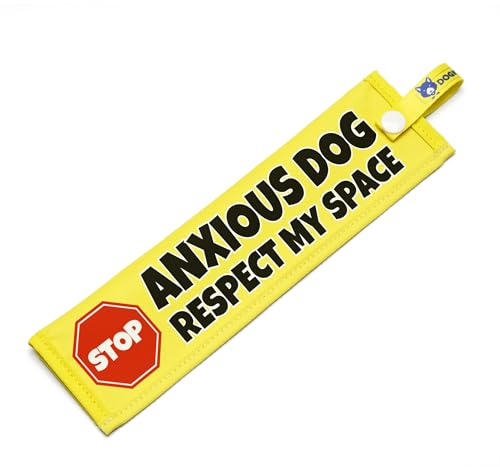 Anxious Dog - Respect My Space – Reactive & Nervous Warning Sign – High Visibility Space Awareness Dog Lead Sleeve – Waterproof Training Aid with Snap Attachment (1, Yellow - Stop Sign)