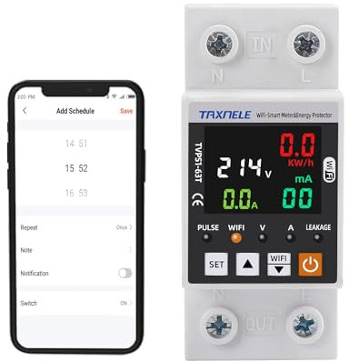 TUYA WiFi Smart Energy Meter AC 63A 85-300V WiFi Smart Earth Leckage Über Unter Spannungsschutz Strom Energie Monitor APP Fernbedienung Smart Life 230V 110V Kompatibel mit Alexa Google Home