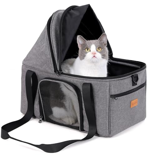 BurgeonNest Top-Expandable Large Cat Carrier, Soft Sided Cat Bag Carrier for Medium Large Pet Up to 15 lbs, Upgraded Small Dog Car Seat, Puppy Travel Bag with Semi-Open Canopy