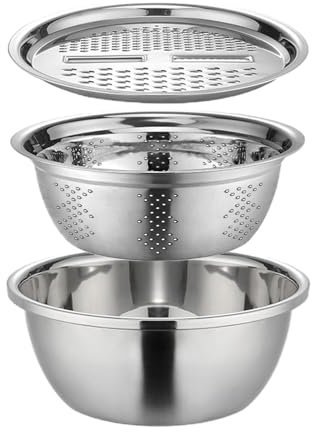 HUNYA Multifunctional Stainless Steel Basin Grater, Multi-Functional Draining Basket, 3 in 1 Colanders Basin, Salad Spinner Fruit Vegetable Rice Washing Strainer Basket Bowl