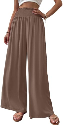 Cicy Bell Pantalon Palazzo pour femme, droit, ample, élastique, avec poches