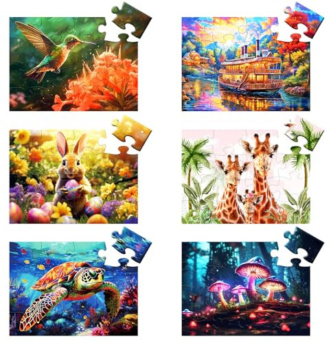 Qingdewan 6 Packs 16 Piece Large Piece Jigsaw Puzzle Dementia Alzheimer's Products and Activities for Elderly Seniors Gift Easy Puzzle, Alzheimer's Puzzles Memory Cognitive Games with 6 Storage Bags