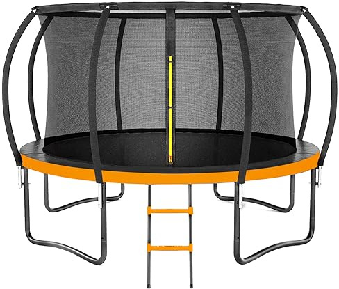 Kiivakii Trampoline 10FT 12FT 14FT 16 FT, Outdoor Trampolines for Kids and Adults, Recreational Trampolines with Curved Poles & Enclosure, ASTM Approval Round Trampoline for Backyard