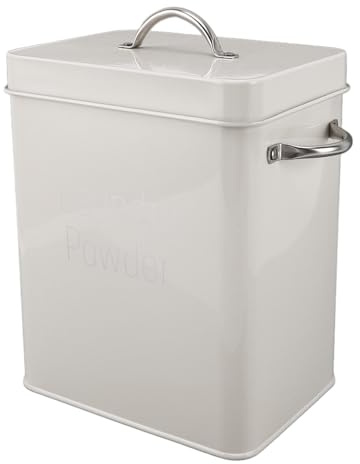 1.5kg Stainless Steel Metal Laundry Detergent Powder Storage Box with Dual Side Handles Spoon Lid for Washing Powder Rice Dog Food, Farmhouse Laundry Powder Container (Milky White)