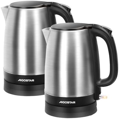 Aigostar - Bouilloire Électrique en Acier Inoxydable 1,7 L, 2200W avec Filtre Anticalcaire, sans fil, Arrêt Automatique, idéal pour le thé, le café, la nourriture pour bébé, Sans BPA, Noire, 2 Pack