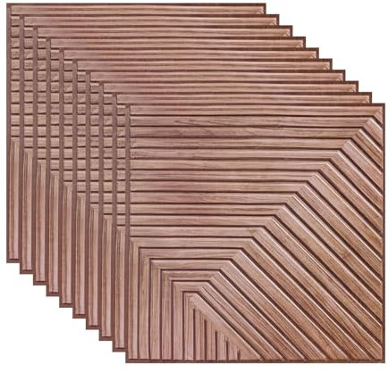 Paneles 3D, 30 x 30 cm, paneles de plástico PVC de pared, paneles acústicos, paneles de aspecto de madera, para sala de juegos, techo de pared, 10 unidades, 1 m² (madera marrón)