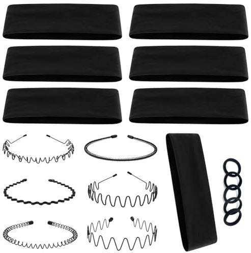 Juego de diademas deportivas de plástico con peine de pelo ondulado, diadema de tiburones, dientes, accesorios para el cabello para mujeres, hombres y niñas, para ejercicio y fitness (negro, 18