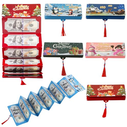 Wlicon 5 Pièces Enveloppe Cadeau de Noël en Espèces avec 10 Fentes comme Fentes à Cartes de Crédit Portefeuille à Argent de Noël Pliable pour Carte-Porte-Argent Surprise Cadeau Décor de Fêtes
