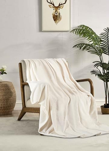 Miracle Home. Manta Polar Reversible de Microfibra Cristal Franela Aterciopelada 260GSM, Suave, cálida y Ligera, Lavable a máquina, 130 X 160. Crudo