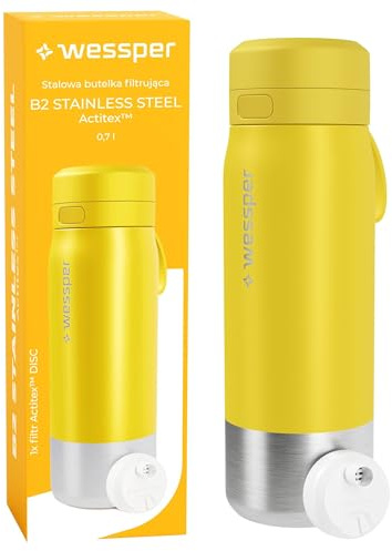 Wessper Gourde en Acier avec filtre à eau 700ml SANS BPA, bouteille thermos avec filtre à disque, idéale pour le sport, le vélo, le fitness - Jaune