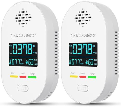Gas- och CO-detektor med kontakt för hus, gasdetektor gaslarm, kolmonoxiddetektor CO-varnare hem, bränngasdetektor för naturgas LPG metan propan butan (2, vit)