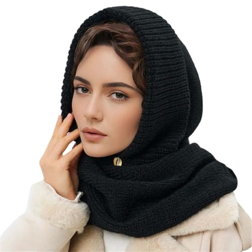 Sciarpa Con Cappuccio Cappelli invernali da donna, sciarpa lavorata a maglia con cappuccio, cappelli caldi esterno, monopezzo, collo a scialle, for ragazze(Black)
