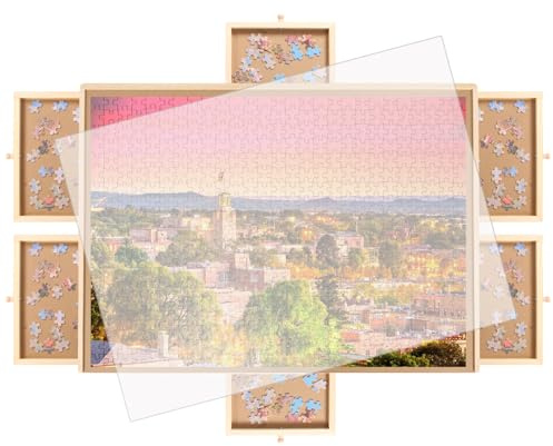Puzzle Locker 1500 Piece Puzzle Board with Drawers and Cover,35x27 Portable Wooden Jigsaw Puzzle Table with 6 Drawers(1500 pcs - Rotating)