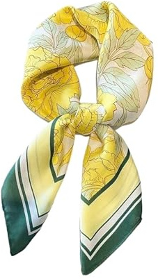 1pc 70 * 70cm Floral Print Skinny Square Scarf For Soft Satin Neckerchief Hairband(W-2-3-Yellow)