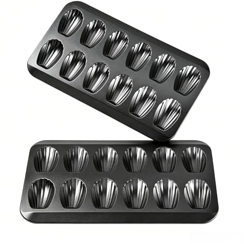 Generisch 2 moldes para repostería Madeleines, 12 moldes para Madeleine Baking Pan, antiadherentes, acero al carbono, molde de metal para horno, chocolate, brownies, galletas