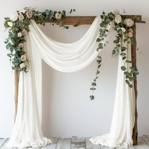 Teouuas Querbehang Gardine Freihanddeko für Hochzeitsbogen 75 × 600 cm Weiß | Chiffon-Stoff, Transparenter Tüll Hängender Effekt, Hochzeitsbogen Vorhang für Traubogen, Hochzeit, Zeremonie und Fotografie