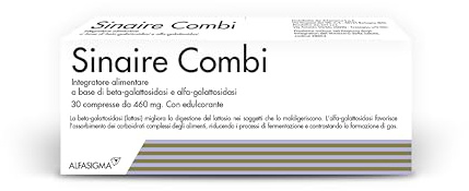 Sinaire Combi 30 Compresse, Integratore Alimentare per la Digestione del Lattosio nei Soggetti che lo Maldigeriscono, Con Edulcorante, 30 compresse Deglutibili