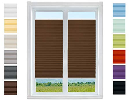 Plissee Rollo NACH MAß Klemmfix ohne Bohren - TOP QUALITÄT Pearl Stoffkollektion | Easyfix klemmträger Faltrollo Jalousie Sichtschutz, Sonnenschutz für Fenster (Braun, B: 61-70cm, H: 91-110cm)